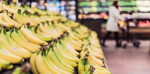 Supermarket display of bananas